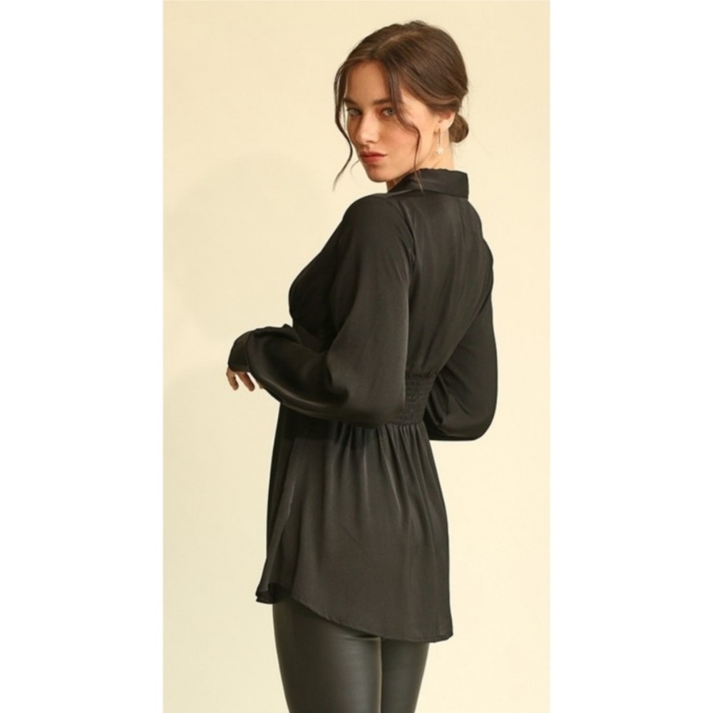 NEW BLACK SATIN DEEL AND PLUNGE CORSET BLOUSE - Picture 5 of 6
